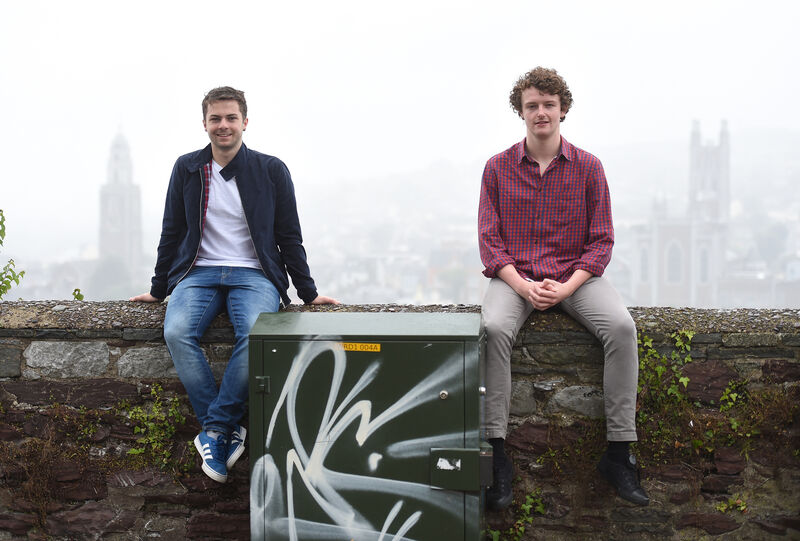 Mists of time ...well, 2016. Young Offenders actors Alex Murphy and Chris Walley at Audley Place/Bell's field. Pic Larry Cummins
