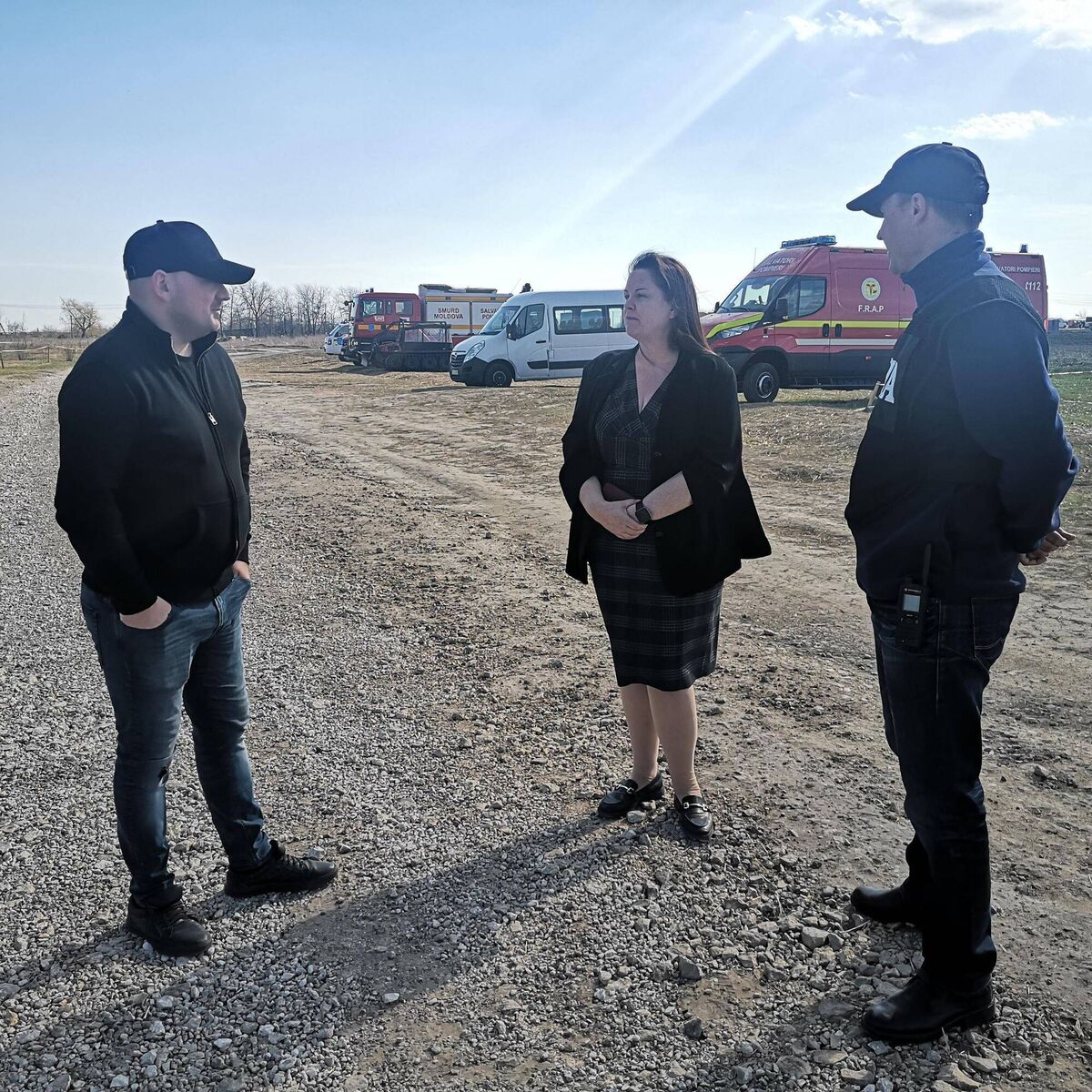 Dr Suzanne O’Connell, Irish honorary consul in Moldova, with staff from Moldova's Bureau of Migration and Asylum at the Palanca border crossing with Ukraine. 