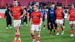 <p>Munster’s Craig Casey and Shane Daly are dejected after the defeat to Leinster. Mandatory Credit ©INPHO/Dan Sheridan</p>