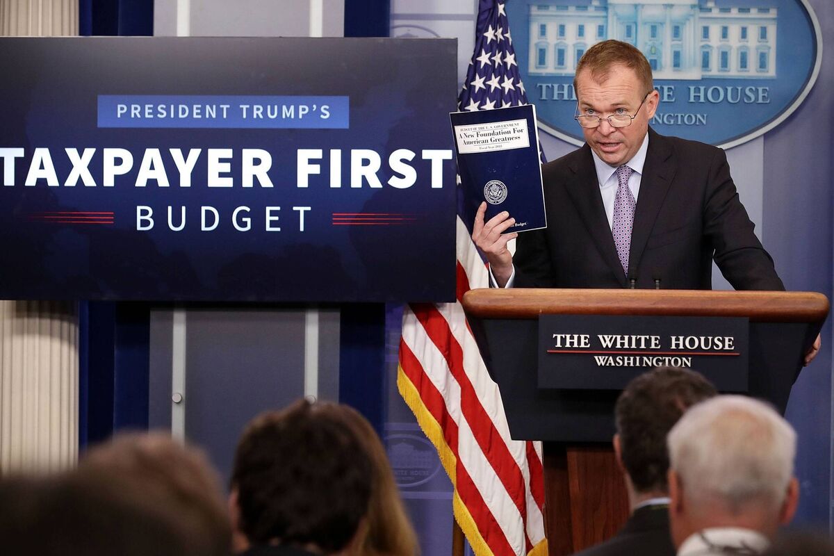 Mick Mulvaney heralding Donald Trump's 2017 federal budget which proposed cutting programmes that benefited America's poorest, while offering  tax cuts for the wealthy. Picture: Chip Somodevilla/Getty