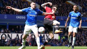 <p>PRECIOUS: Everton's Michael Keane and Man Utd's Victor Lindelof battle for possession at Goodison Park.</p>