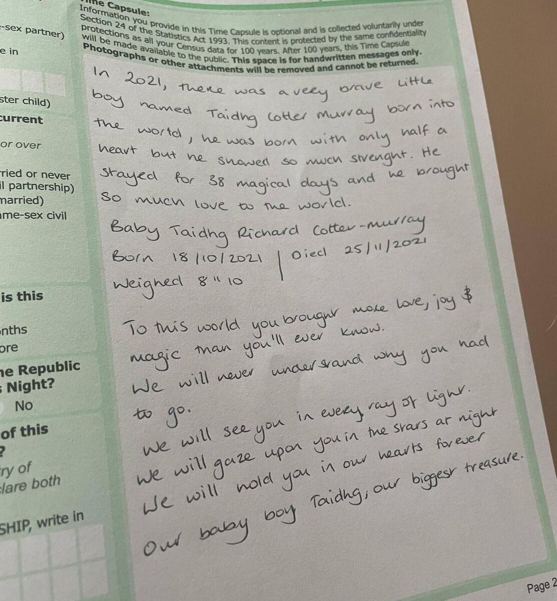 Census time capsule from Ruth Cotter, Leixlip, Co Kildare.