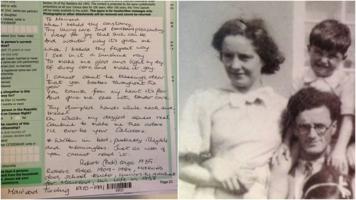 Orla Wright's census time capsule about her grandparents (right).