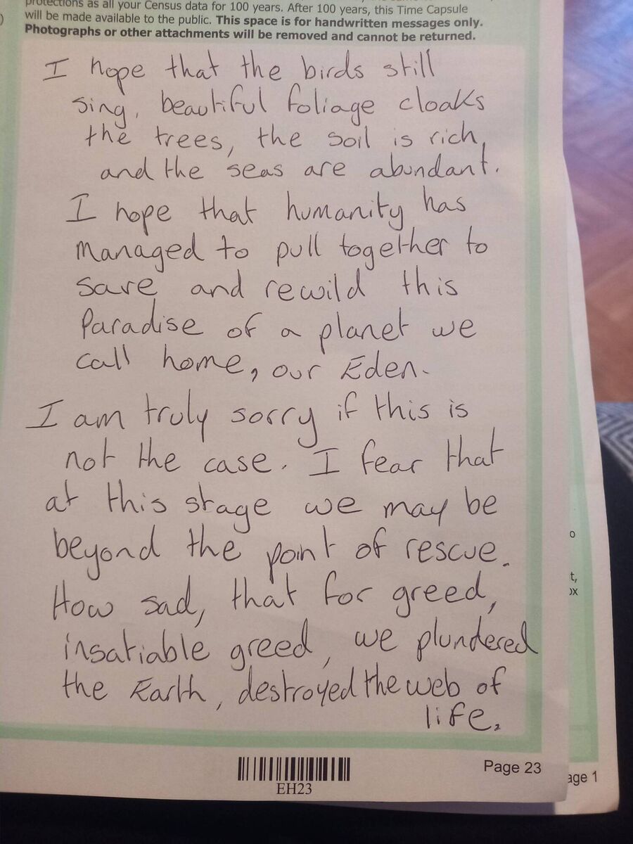 Census time capsule from Ann Burke in Westport, Co Mayo.