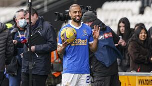 <p>RangersÕ Kemar Roofe with the match ball after scoring a hat-trick during the cinch Premiership match at The SMISA Stadium, Paisley. Picture  Andrew Milligan/PA Wire </p>