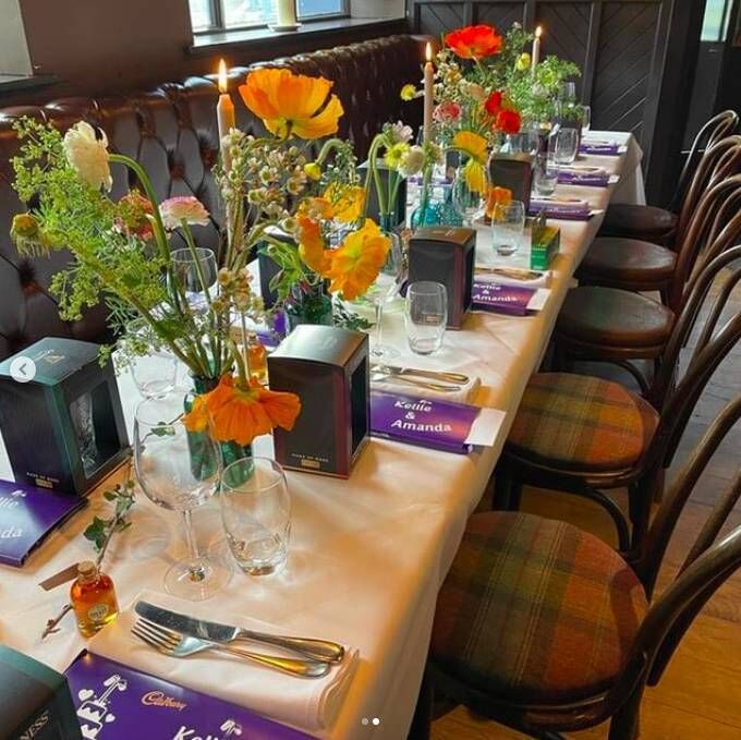 A table decorated for the wedding at The Old Spot.
