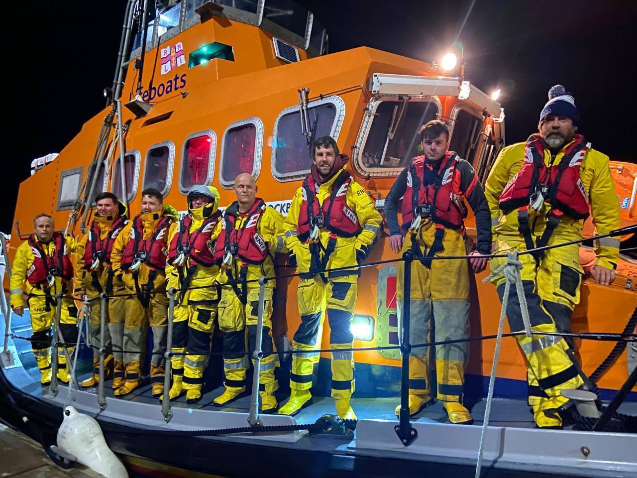 Courtmacsherry RNLI crew under Coxswain Mark Gannon after arriving back from the call. 