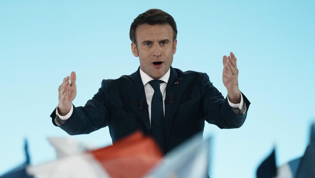 French president and centrist presidential candidate for reelection Emmanuel Macron speaks at his election night headquarters in Paris last Sunday. Picture: Thibault Camus/AP French president and centrist presidential candidate for reelection Emmanuel Macron speaks at his election night headquarters in Paris last Sunday. Picture: Thibault Camus/AP