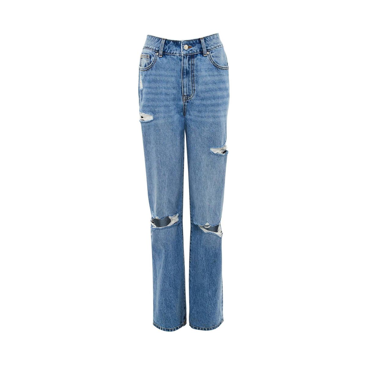 Blue ripped denim Mom Jeans €22 at Primark.