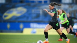 <p>Katie McCabe during a Republic of Ireland Women training session at Gamla Ullevi in Gothenburg.</p>