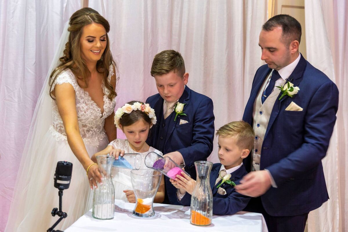 Aileen Cowhey and Chris Keating with Evan, Leah and Sam