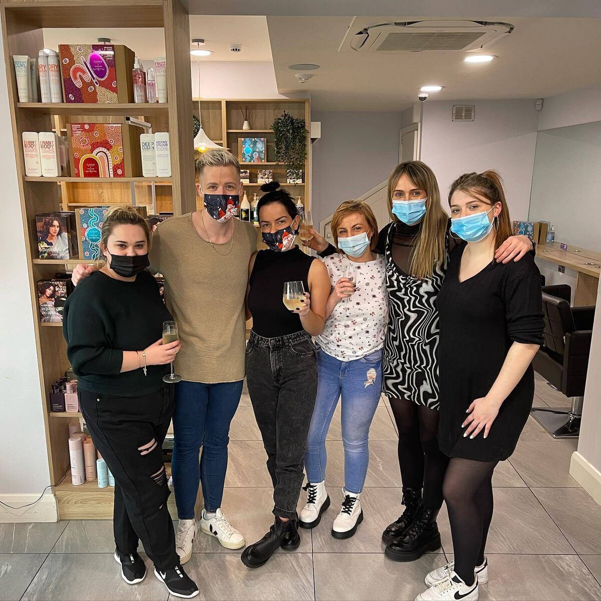 The Carbon team pictured in December. They have since been joined by Ukrainian har stylist Daria Borshch and will be donating their takings on April 25 to support those displaced from Ukraine due to the war.