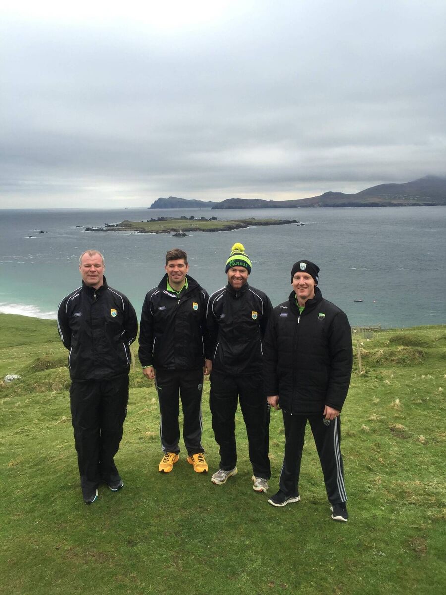 Eamonn Fitzmaurice's Kerry management team on the Blasket Islands off the west Kerry coast. From left: Diarmuid Murphy, Fitzmaurice, Padraig Corcoran and Liam Hassett