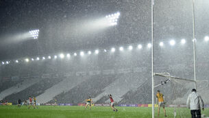 <p>A wash-out can be all but guaranteed for more than 40,000 Cork and Limerick expected at Páirc Uí Chaoimh as a status yellow rain warning remains in effect until later afternoon. Picture: Brendan Moran/Sportsfile</p>