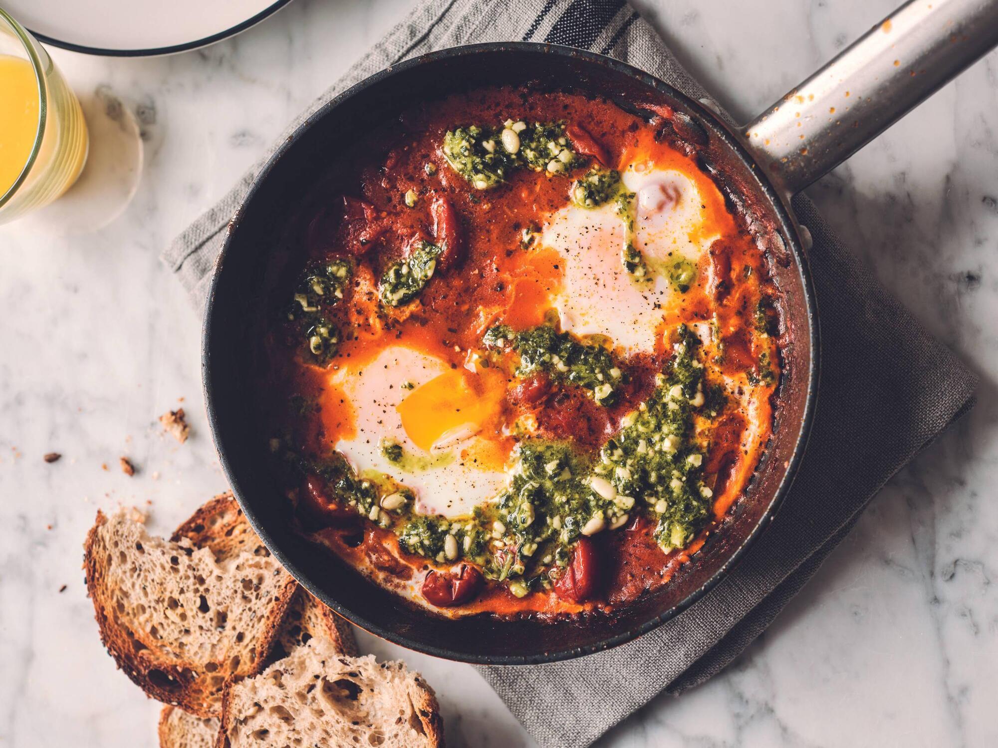 Sheet Pan Shakshuka In Oven Shakshuka Recipe Green Baked Eggs
