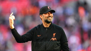 <p>Liverpool manager Jurgen Klopp celebrates after the Emirates FA Cup semi final match at Wembley. </p>