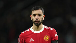 <p>Bruno Fernandes trained as normal after a car crash (Martin Rickett/PA)</p>