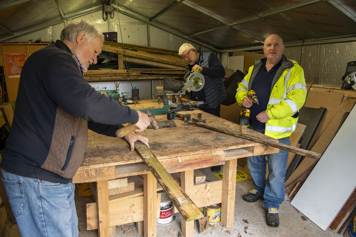 (Left to right) Tony Glynn, Sam Milburn and Chairman of the Croom Mens Shed Daniel Hogan in their woodwork room. Photo: Dan Linehan (Left to right) Tony Glynn, Sam Milburn and Chairman of the Croom Mens Shed Daniel Hogan in their woodwork room. Photo: Dan Linehan