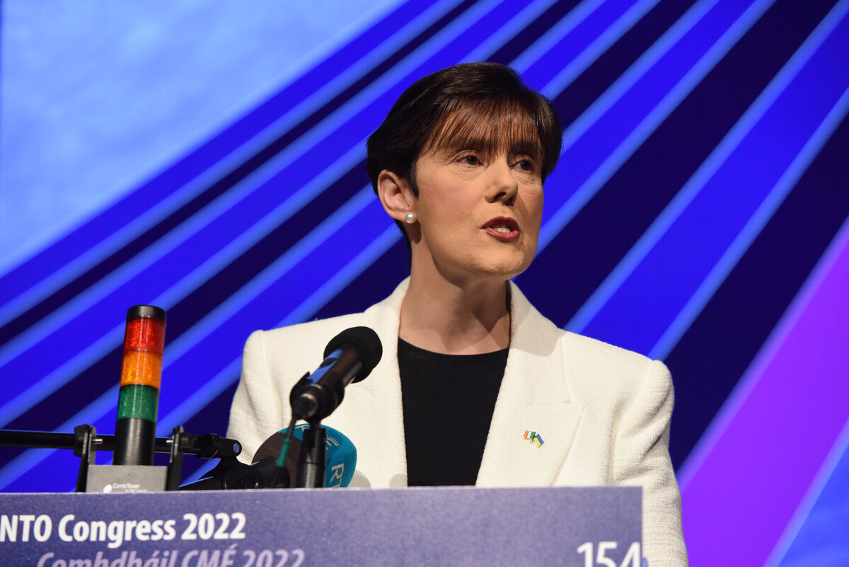 Education Minister Norma Foley addressing delegates at the Irish National Teachers' Organisation annual congress in Killarney. Picture: Moya Nolan Education Minister Norma Foley addressing delegates at the Irish National Teachers' Organisation annual congress in Killarney. Picture: Moya Nolan