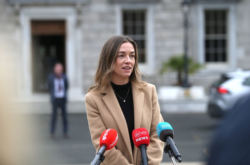 Holly Cairns TD on the plinth outside Leinster House in Dublin. Picture: Stephen Collins