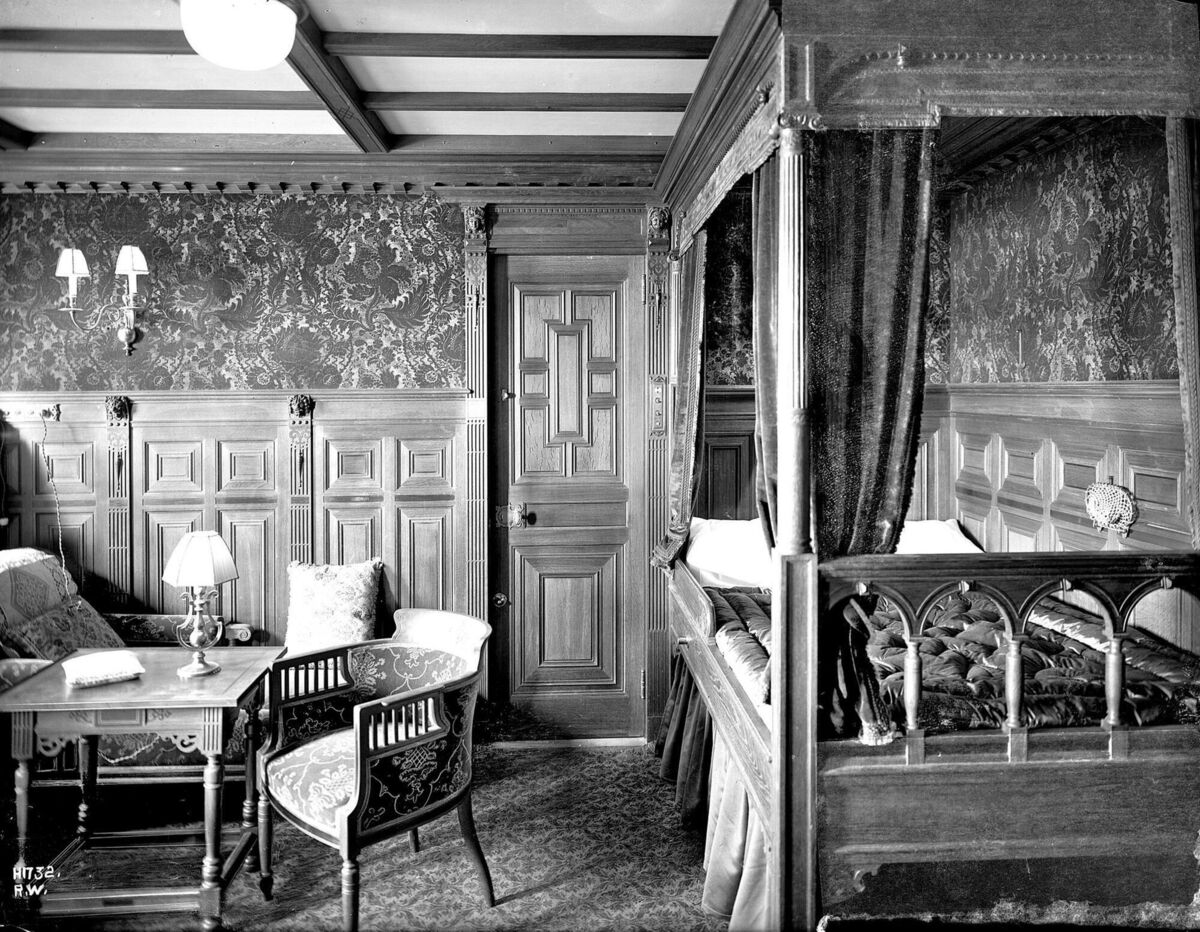 A Stateroom on the Titanic with hand-woven carpets and a touch of comforting and familiar Jacobethan for its Edwardian passengers. B and C decks enjoyed en-suites, something not standard for first-class where baths were time-shared. Picture: Wiki/Robert Welsh