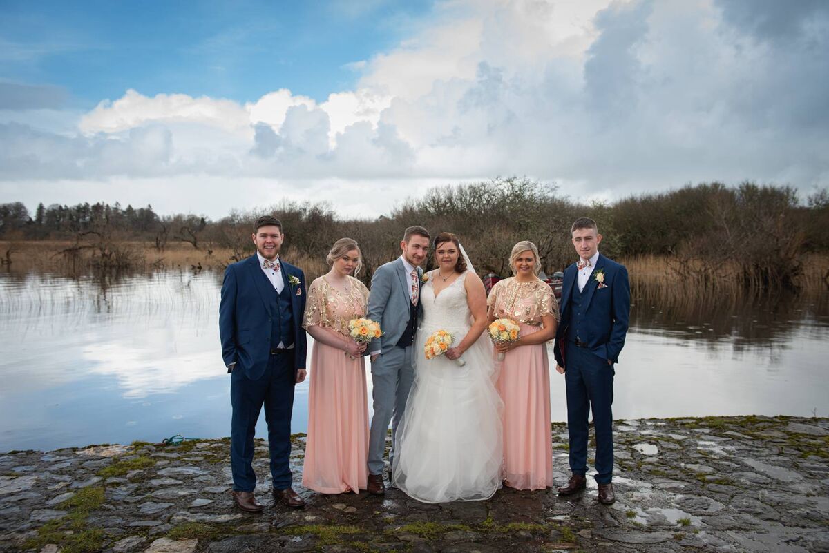 Heather O'Donoghue and Stephen McCarthy with their wedding party Heather O'Donoghue and Stephen McCarthy with their wedding party