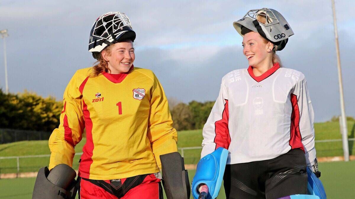 CUBS student and Irish hockey star Becky Maye, right, pictured with Cork Harlequins keeper Lorna Bateman.