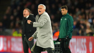 <p>Roma manager Jose Mourinho urges his side on. 	Picture: Mike Egerton/PA</p>