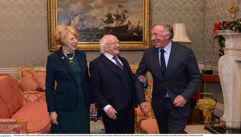 Key figure: John Courtney is welcomed by the President of Ireland Michael D Higgins and his wife Sabina during the Dublin squad's visit to Áras an Uachtaráin in 2017. Photo by Piaras Ó Mídheach/Sportsfile