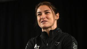 <p>28 April 2022; Katie Taylor during a media conference, held at the Hulu Theatre at Madison Square Garden, ahead of her undisputed lightweight championship fight with Amanda Serrano, on Saturday night at Madison Square Garden in New York, USA. Photo by Stephen McCarthy/Sportsfile</p>