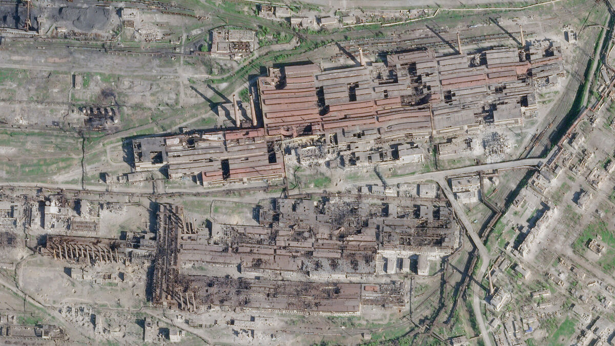 This satellite image from Planet Labs PBC shows damage at the Azovstal steelworks in Mariupol, Ukraine, Sunday, May 1, 2022. The United Nations said Sunday it was in the process of trying to safely evacuate people from the city. Picture: Planet Labs PBC via AP