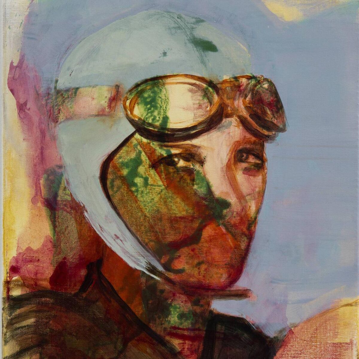 A detail from Oonagh Hurley's portrait of Amelia Earhart, the first woman to fly solo across the Atlantic. 