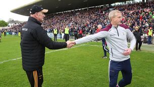 <p>Kilkenny manager Brian Cody and Galway manager Henry Shefflin shake hands after Sunday's Leinster Championship game</p>