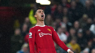 <p>Cristiano Ronaldo celebrates after scoring for Manchester United. 	Picture: Martin Rickett/PA .</p>
