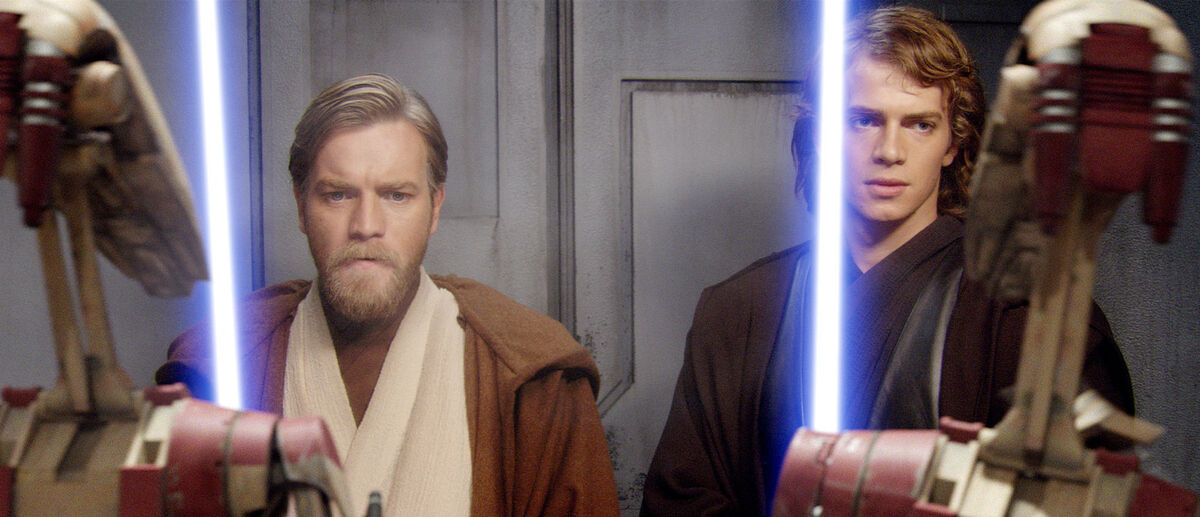 Ewan McGregor, left, as Obi-Wan Kenobi and Hayden Christensen as Anakin Skywalker in a scene from 2005's 'Star Wars: Episode III Revenge of the Sith.'