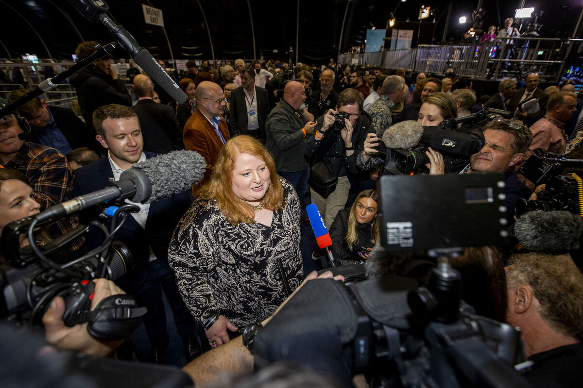 Alliance Party of leader Naomi Long at the Titanic Exhibition Centre in Belfast speaking with media after she was returned as an MLA for the Northern Ireland Assembly. Picture: Liam McBurney/PA Wire Alliance Party of leader Naomi Long at the Titanic Exhibition Centre in Belfast speaking with media after she was returned as an MLA for the Northern Ireland Assembly. Picture: Liam McBurney/PA Wire