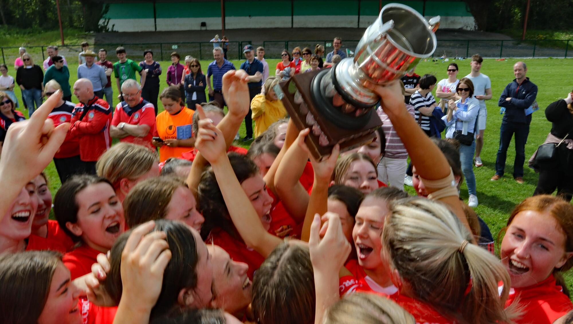 Cork celebrating their win over Clare in the Minor A Camogie final in Cahir on Saturday afternoon.
