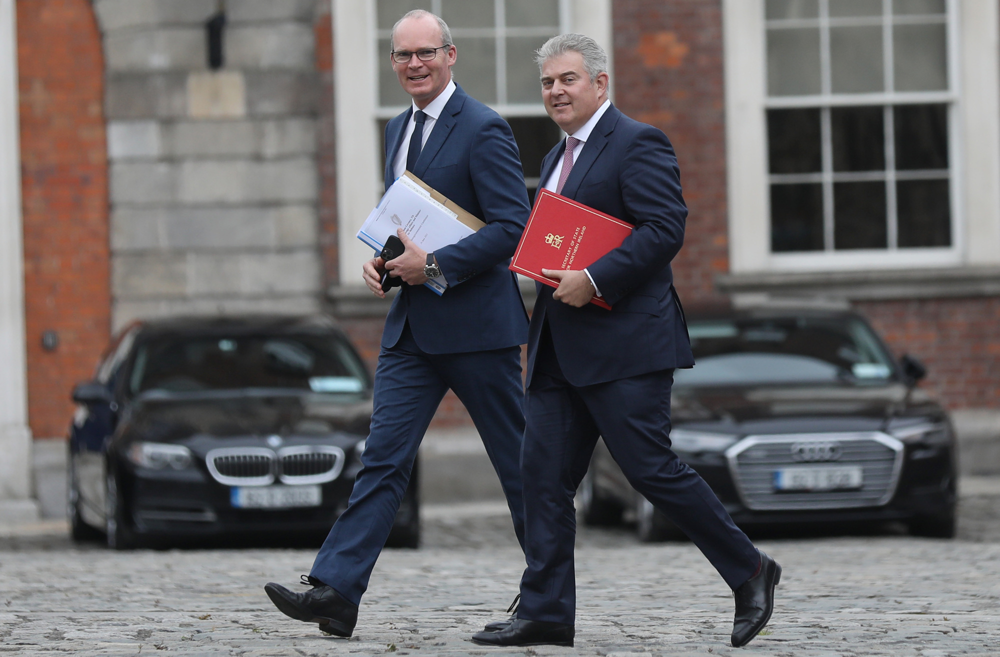 Britain's Northern Ireland Secretary Brandon Lewis (right) has urged DUP leader Jeffrey Donaldson to nominate a deputy First Minister as Simon Coveney (left) said the Irish Government will do “everything we can to support the parties to find a way of ensuring that an executive can be set up and function”. File picture: Julien Behal