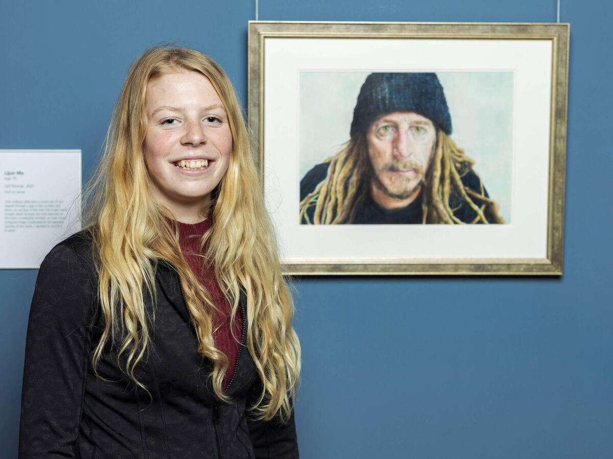 Della Cowper-Gray, Kildare aged 14, with her winning entry in the Zurich Young Portrait Prize. Picture: Abe Neihum Della Cowper-Gray, Kildare aged 14, with her winning entry in the Zurich Young Portrait Prize. Picture: Abe Neihum