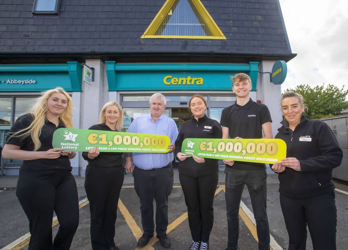 Staff at Nugent's Centra mark the Lotto victory. Picture: Patrick Browne/Mac Innes Photography