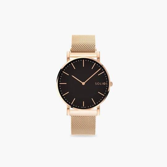 Black ‘Solar’ watch with rose gold mesh, Solios, €271.95