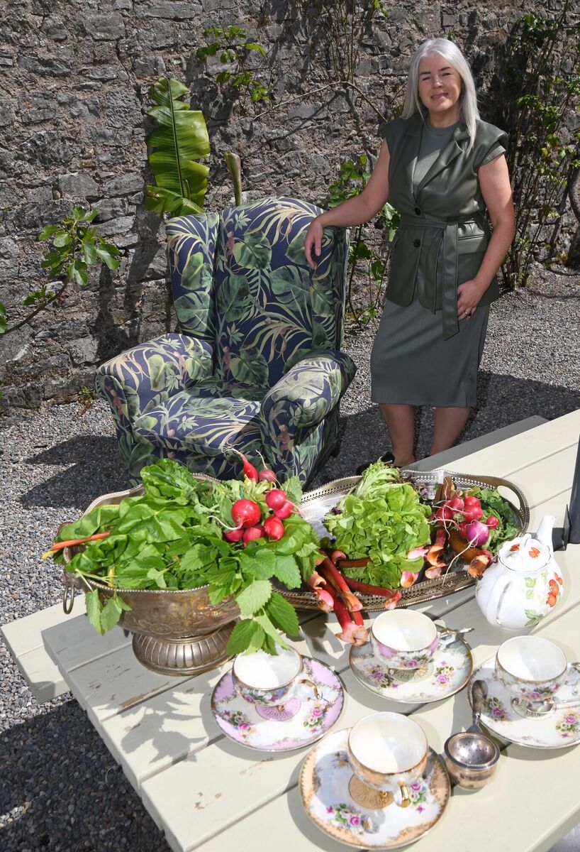 Myra Ryall is pictured with some of the organic produce from Kilbrack Organic Farms in the outdoor seating area at Townhouse Interiors &amp; Café, Doneraile. Picture Denis Minihane.