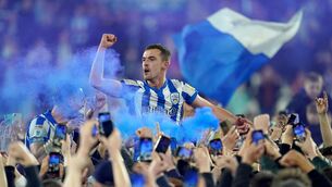 <p>Huddersfield Town's Harry Toffolo celebrates getting through to the play off final at full time after the Sky Bet Championship play-off semi-final, second leg match at the John Smith's Stadium, Huddersfield. Nick Potts/PA Wire.</p>