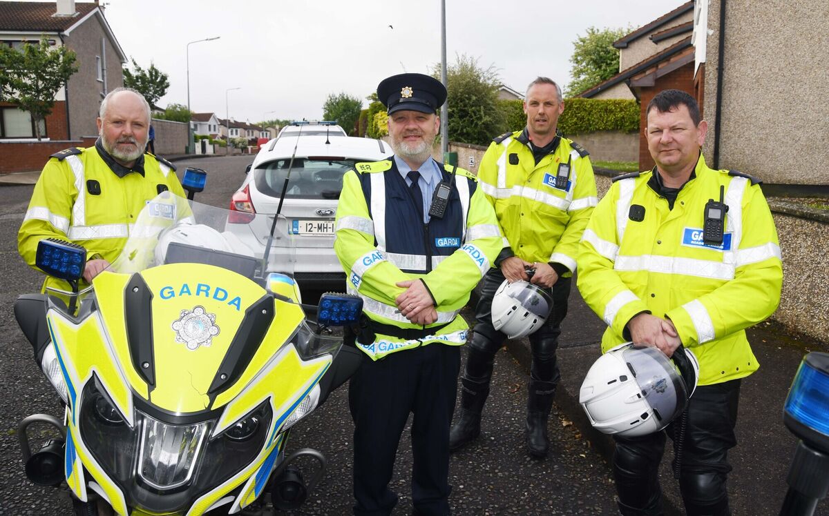 Gardaí Donal Bernie, Brian White, Donal Golden and Conor Kirwan who provided a garda escort for Bus na Rothar, Cycle Bus to School, from Rossbrook, Model Farm Road, Cork, and areas along the route to Gaelscoil Uí Riada, Wilton, during National Bike Week. Pic: Denis Minihane