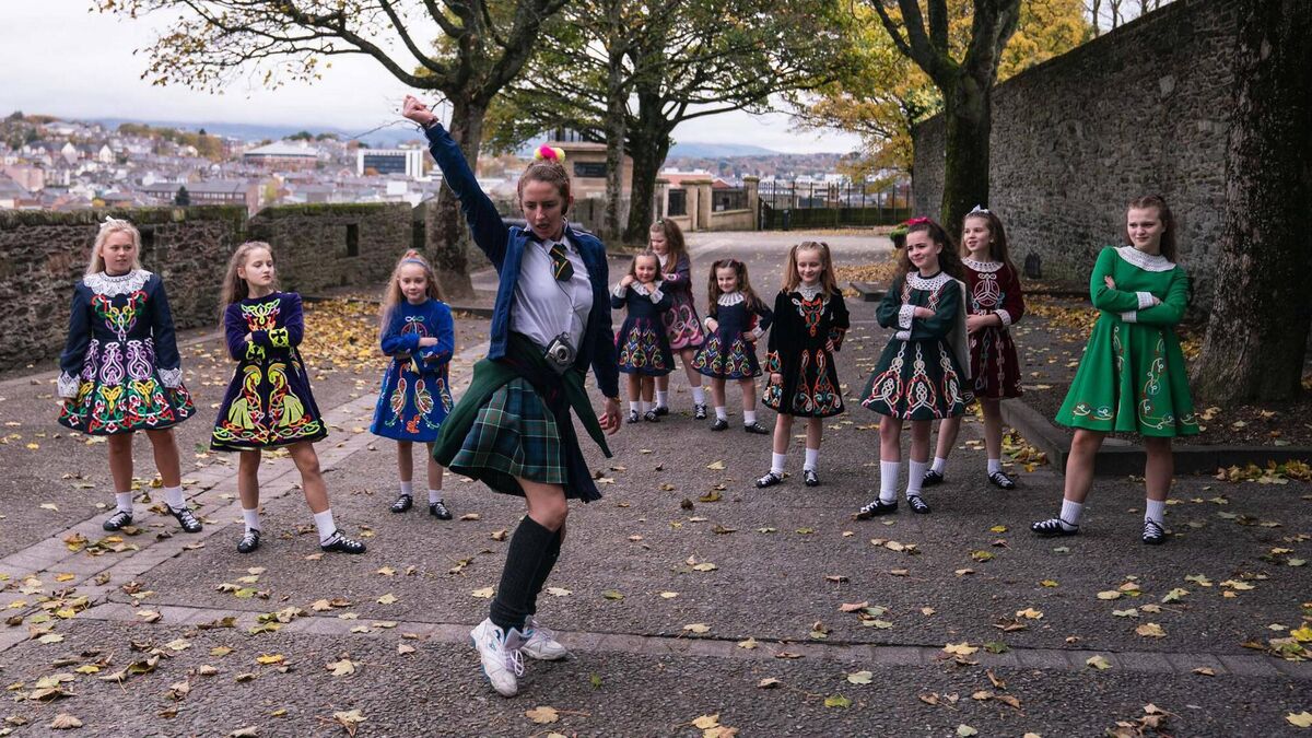 Louisa Clare Harland and the Irish dancers in Derry Girls. 