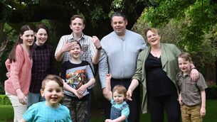 <p> Corrina and Colin Stone who are expecting a baby in October with their children, twins Aoife, and Orla 15, Seamus, 14, Cillian ,10, Cuan 2 Lorcan ,7, and Oisin 4. Photograph Moya Nolan</p>