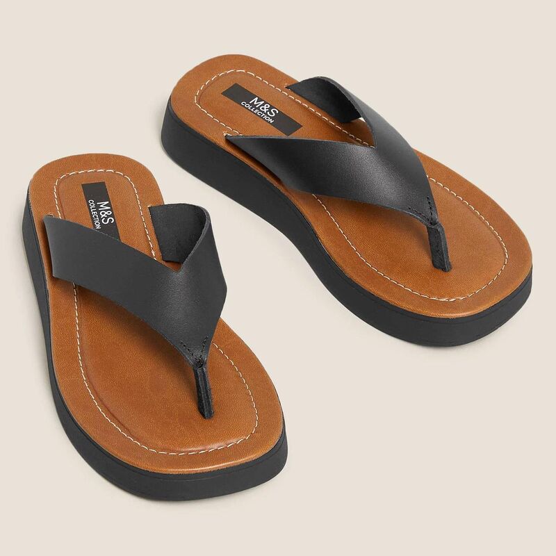 Leather flatform flip flops, M&S, €49 Leather flatform flip flops, M&S, €49