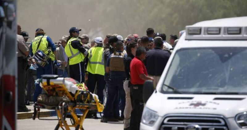 Emergency personnel gather near Robb Elementary School following a shooting, Tuesday, May 24, 2022, in Uvalde, Texas. Picture: AP Photo/Dario Lopez-Mills