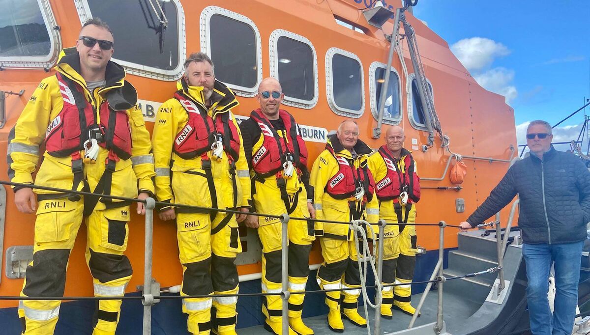 The Courtmacsherry Lifeboat Crew on Wednesday afternoon were coxswain Mark John Gannon, duty mechanic Dave Philips and crew members Ken Cashman, Kevin Young, Conor Dullea and Paul McCarthy. The Courtmacsherry Lifeboat Crew on Wednesday afternoon were coxswain Mark John Gannon, duty mechanic Dave Philips and crew members Ken Cashman, Kevin Young, Conor Dullea and Paul McCarthy.