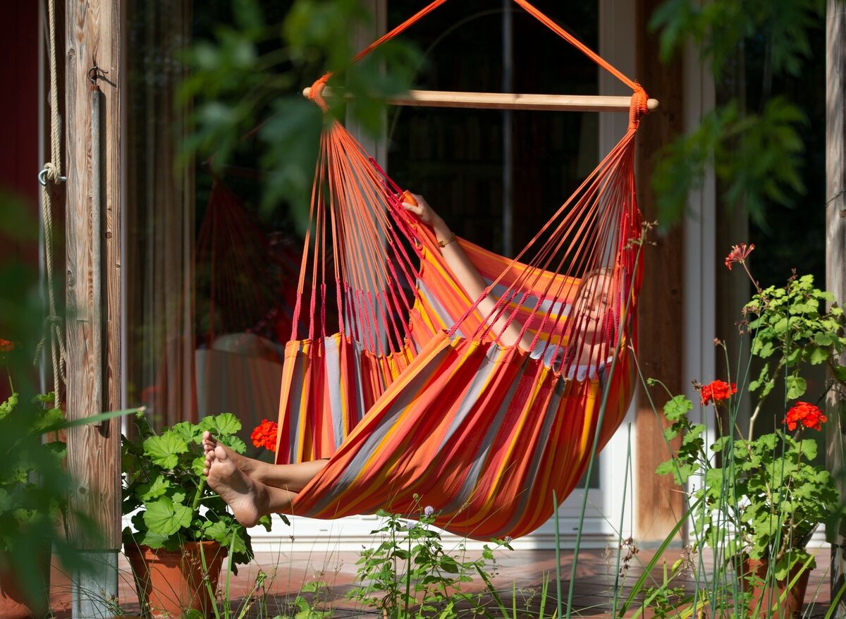 The Sunday chair, a variable on a classic hammock, available in Sea Salt, Sublime and Toucan. 